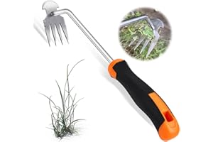 ZZLLKQ Unkraut Entferner Gerät Edelstahl, Unkrautjäter Verbesserte Gartenarbeit Hand Unkrautstecher, Fugenkratzer Mit Stiel Gartenwerkzeug Unkrautentferner (Orange)