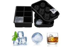 MultiValue Lot de 2 Bac à Glaçons avec Couvercle Souple Carré et en Forme de Boule Moules à Glaçons en Silicone Bacs à Gros Glaçons Pour Réutilisables et Flexibles (Noir)