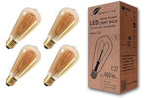 greenandco 4x Lampadina a filamento LED Vintage E27 ST64 5W (equivalente a 35W) 400lm 2000K (bianco caldo) 360° 230V AC Vetro, nessun sfarfallio, non dimmerabile