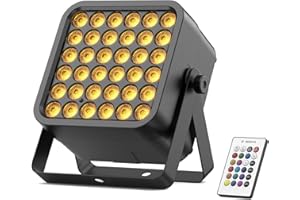OLOAXOLX Foco Par de 36 LED con Batería, 54W 6 en 1 RGBWA+UV Foco Para Fiesta de Discoteca con Batería de 5200 mAh, Control Remoto Automático 8/10CH, Recargable Apto para Escenarios Fiestas Cumpleaños