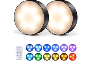 GIACOMO LED Sans Fil Lampe de Placard 13 Couleur, 4 Mode Adhesive Spot LED à Pile Avec Telecommande Couleur rgb Lumiere Pour Armoire (Noir, 2 lampe + 1 télécommande)