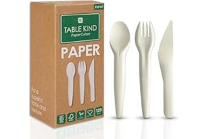 TALKING TABLES Table Kind 120 X Ensemble De Couverts En Papier En Vrac Fourchettes Couteaux Cuillères Ustensiles Pour Fête D'Anniversaire Camping Voyage Pique-Nique Barbecue Noël Traiteur