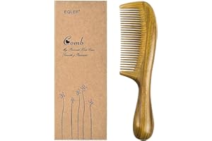 EQLEF Drewniany grzebień do włosów, zielone drzewo sandałowe, antystatyczny grzebień do włosów z zaokrąglonym uchwytem do kręconych lub prostych włosów