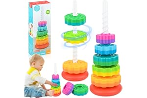 YIBANG Baby Spinning Stacking Toy - Rainbow Tower Ring Stacker Toy,Spinbow Colour Tower,Sensory Spin Gears Rings Toys,Montessori Baby Fine Motor Skills Toys,Early Educational Learning ToY for 1+ year olds