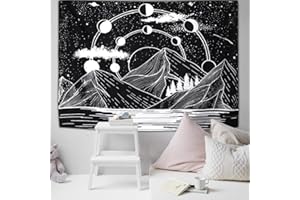 DREMISLAND Czarno-biała ozdoba na ścianę z motywem chmur, gór, ozdoba ścienna do pokoju, 130 x 150 cm