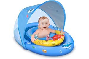 ‎LAYCOL Schwimmring Baby mit UPF50+ Sonnenschutzdach & Spielzeug, Verstellbarer Sicherheitssitz, Kleinkind Pool Schwimmring für 3-36 Monate