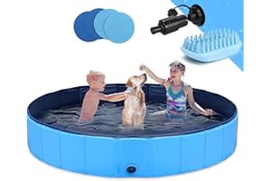GOSTOCK Hundepool Schwimmbecken Faltbarer Hund 63"x12" Planschbecken Swimmingpool Kinderpool Hundebadewanne Doggy Pool für Großes Haustier Hund Katze Kinder PVC rutschfest (Bonus Haustier Badebürste)