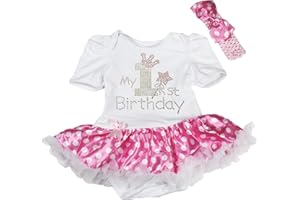 Petitebelle My 1st Birthday Weißer Bodysuit Rosa Punkte Tutu Babykleid 0-18m