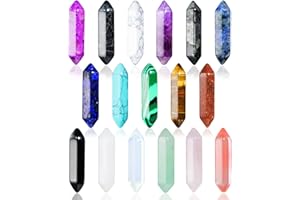 MODACRAFT 17Stück Heilende Kristalle Steine Sets, Sechseckige Heilkristalle Reiki Meditation Edelsteine Chakra Steine Amethyst Tigerauge Obsidian Rosenquarz Anhänger Spirituelle Deko Esoterik Geschenke
