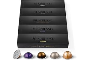 Nespresso Vertuo - Bundle Top Sélection 50 Capsules de café - 10x Voltesso, 10x Altissio, 10x Chiaro, 10x Arondio, 10x Melozio