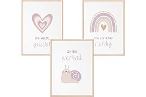 Mutzauber® Poster Affirmationsposter A4 A3 Kinderzimmer Jungen Mädchen A4 A3 Bilder Kinderzimmer Motivation Bär Tiere Kinder Kindergarten verschiedene Motive Wandposter (Lila)