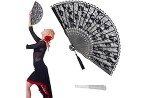 UYDF Ventaglio Con Ricamo Pizzo Nero,Ventaglio Cinesi Giapponesi Pizzo Nero,Ventilatore Pieghevole Palmare Pizzo Nero per Matrimonio,Ventaglio Pizzo,Ventaglio da Borsetta,Ventaglio Spagnolo Ventagli