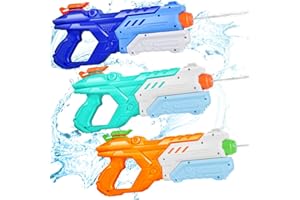 QUANQUER Pistola de Agua para Niños Y Adultos, 3 Pack Pistolas de Agua con 600ML de Alta Capacidad de Disparo hasta 8-10m De Distancia Pistola de Chorro de Agua Jugue para Piscina de Verano Fiesta en la Playa