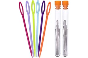 LAOJU Aiguille à Coudre en Plastique et Aiguilles à Repriser Aiguilles Émoussées Gros Yeux, 30 Pièces Coloré Aiguille a Laine Aiguille Tricot et 18 Pièces Aiguilles à Tapisserie pour Enfants Projets