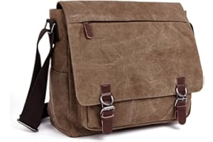 LOSMILE Hommes Sac d'épaule, de toile Sac Bandoulière Pour messager, 16 pouces Messenger Bag. (Café)