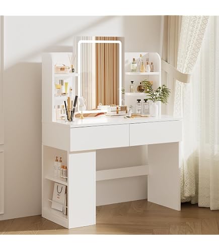 Specchio Da Trucco A Forma Di Fiore Bianco – Portatile Con Base E Portachiavi Per Scrivania