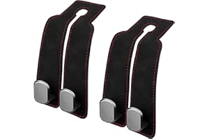FT FUNTOR Car Hooks,2 Pcs Universal Leather Car Seat Back Storage Hook,Multifunctional Metal Headrest Hooks for Handbags Mobile Phone Wallets Umbrella (Black+Black)