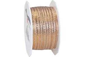 PRÄSENT C.E. Pattberg WIEN Ruban Cadeau Doré, 50 m pour Emballer des Présents, Largeur 5 mm, Accessoire de Décoration et Bricolage, Ruban Décoratif pour Présents