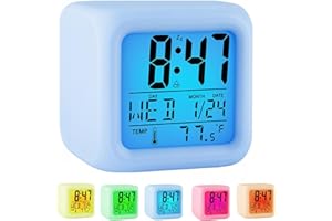 Retoo Reloj Despertador Digital De 7 Colores RGB, LED Pantalla Reloj Alarm, Inteligente Reloj Despertador Digital con Repetición De Datos De Temperatura, A Pilas, para Niños, Adulto, Viajar