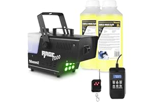 BeamZ RAGE1000LED Nebelmaschine mit Flüssigkeit, 1000 Watt Fogger inkl. 2L Nebelfluid, DMX Rauchmaschine mit Lichteffekt, Intervall Timer Fog Machine, Funkfernbedienung, 2 Liter Tank, Partyrauch