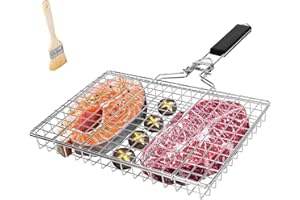 OKYUK Ulepszony głęboki kosz do grilla, kosz do grilla rybnego, składane kosze do grillowania ze stali nierdzewnej z uchwytem, przenośny kempingowy stojak na grilla na grilla warzywa, narzędzia do grilla