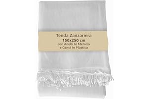 SONIT HOME DECOR SONIT - Zanzariera Finestra 150x250 Bianco - Zanzariera Porta Finestra con Gancetti e Anelli - Rete Antizanzare Per Finestre Facile Installazione con Frange