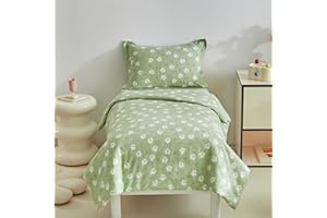 DuShow Green Floral Bed Duvet Cover Set,Toddler Bedding Set For Girls and Boys,Flower Toddler Bed Duvet Cover and Pillowcase Set Green-120 x 150
