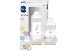 MAM Easy Start Anti-Colic Starter Set S, Baby Erstausstattung mit 2 Anti-Colic Flaschen (160 ml & 260 ml) inkl. Sauger Größe 1 und Schnuller, Baby Geschenk Set, ab der Geburt, beige