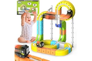 UEZETH 51-167 pièces Ensemble de Voiture Magnétique Clickrail, Piste Magnétique Cubix, Bloc de Rail Magique, Voiture Magnétique sur Piste, Ensemble de Piste de Train Magnétique DIY pour Enfants, Aménagements