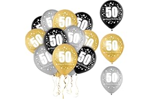 Bluelves Luftballoon 50 Geburtstag, 50 Geburtstag Deko Mann Frau, Zahlenballon 50, Gold Schwarz Silber Ballon 50, 30 Stück Happy Birthday Girlande Ballon Schwarz Gold Deko