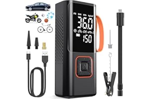 KASAKILY Luftpumpe Elektrische Fahrradpumpe Tragbare Kompressor Klein Luftpumpe 150PSI mit 7500mAh Akku Elektrische Reifenpumpe mit Digitale Anzeige LED Licht 5 Modi für Auto Fahrrad Motorrad Bälle