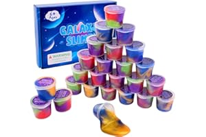 BRETOHAY Fluffy Slime Set, 25 Pack Galaxy Slime Kit, Soft & Non-Sticky Slime Kit for Children, Poopsie Slime Surprise Party Stress Relief Educational Toy, Putty Slime Set.