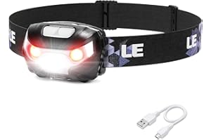 LEPRO LE Lampe Frontale LED Rechargeable Puissante, 1300 Lux USB Torche Frontale 5 Modes d'éclairage avec Lumière Rouge, Étanche IPX4, Portable Lumiere Frontale pour Camping, Pêche, Randonnée, Bricolage