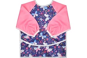 Chstarina Kids Art Smock Waterproof Children Painting Aprons with Long Sleeve and Pockets Toddler Smocks for Painting, Cooking, Eating, Arts & Crafts Childs Paint Apron for Children Ages 2-4