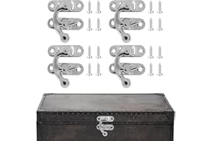 Misuyue 4pcs Mini Swing Arm Clasp Latch Vintage Silver Left Latch Hook Hasp, 26 x 23mm Lock Clasp for DIY Suitcase Toolbox Wooden Case Jewelry Box