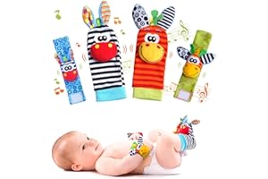 FREESKILL 4Pcs Rassel Baby Socken Babyspielzeug Handgelenk, Neugeborenen-Spielzeug,Rasselsocken Baby 0-6 Monate,für Jungen und Mädchen, Frühe Bildung Baby Socken,Geschenkideen für Säuglinge