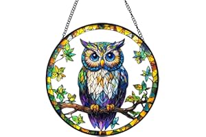 Xuoxeji Owl Sun Catchers Indoor Window Decor, 20cm/7.87in Stained Glass Ornament for Women