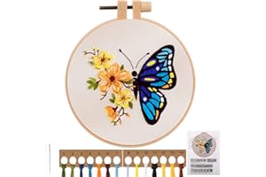 JSRQT Kit de Inicio de Bordado con Mariposas Flor Patrones,Cross Stitch a Mano Kit de Inicio de Bordado,Kits Punto de Cruz para Principiantes y Adultos