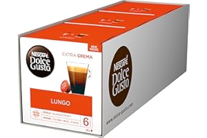 ‎NESCAFÉ DOLCE GUSTO NESCAFÉ Dolce Gusto Lungo Kaffeekapseln (100 Prozent Arabica Bohnen, Feine Crema und kräftiges Aroma, Schnelle Zubereitung, Aromaversiegelte Kapseln), 3er Pack (3x16 Kapseln)