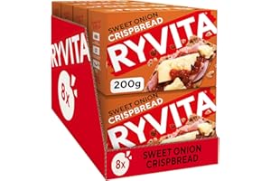 Ryvita Sweet Onion Crispbread | Low Fat | Healthy Snack | High in Fibre | 8 PACKS of 200g