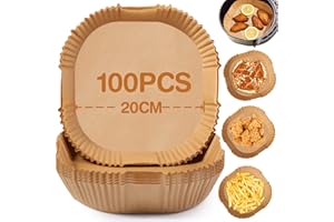 ‎DIBONIUR Pack of 100 Baking Paper for Hot Air Fryer 4.5L-8L, Diboniur 20-24 cm Airfryer Baking Paper Square, Non-Stick Parchment Paper Liner, Airfryer Accessories, Compatible with COSORI Philips Cecotec