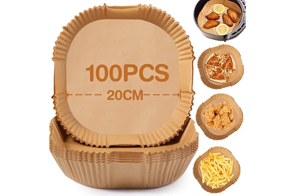 Diboniur Paper Oven for Air Fryer - 100 Non-Stick Disposable Sheets, 20 cm Square, for 5-8L Fryers, Ovens, Frying Pans, Microwave