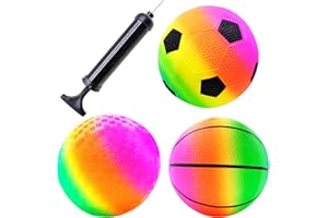 BLLREMIPSUR 3 Pcs Toddler Sports Ball Set with Pump, Inflatable Football Basketball Rainbow Ball Outdoor Playground Garden Bouncy Beach balls for Kids Children Boys Girls Christmas Birthday Gift