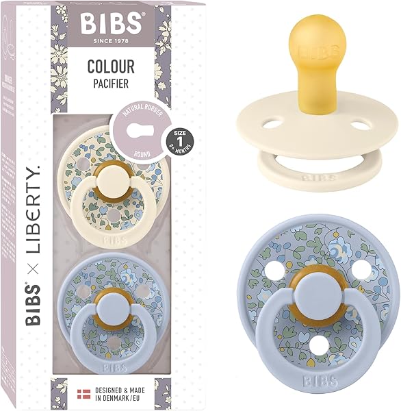 BIBS Liberty Pacifier | 2 Colour Natural Rubber Latex Soothers | BPA Free Dummy Pacifier | Round Nipple | Designed & Made in Denmark | Eloise Dusty Blue - 1