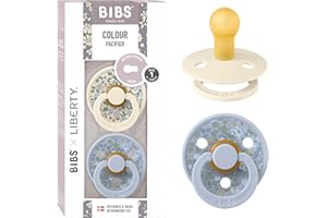 BIBS Colour Liberty Paquete de 2 chupetes. Libre de BPA, Tetina redonda. Látex natural, Hecho en Dinamarca, 0+ meses (Paquete de 2), Eloise Dusty Blue