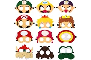 SIPHUS Party Masken Kinder, 12 Stück Filz Augenmaske mit Elastischen Seil für Verkleidung, Lustige Maske für Kindergeburtstag, Cosplay, Halloween, Halbmasken als Geburtstag Mitgebsel