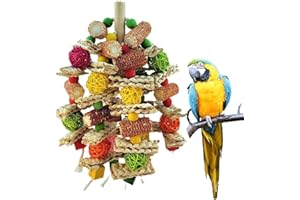 lisetar Bird Toys for Large Parrots, Hanging Bird Toy for African Grey, Macaws, Cockatoos, Amazon Parrots, with Rattan Balls, Wooden Beads and Natural Chew Materials (Colorful, 13in x 8in)