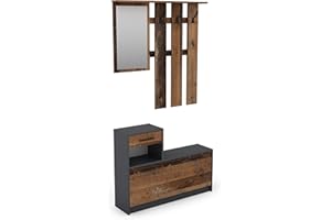 ‎BYLIVING byLIVING Garderoben-Set Tamina/Kommode mit Schuhschrank + hängende Garderobe mit Spiegel/anthrazit Flur-Schrank/Schränke/Regal Braun-Old Style B 97, H 190, T 25 cm