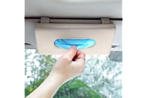 HIFROM Car Tissue Box, 1 x Tissue Holder Car for Car Visor, Car Storage Sun Visor, PU Car Tissue Holder, Napkin Holder Box for Car Accessories, Beige
