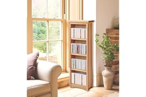 HALLOWOOD FURNITURE Hallowood Camberley CA5001 Medienregal in hellem Eichenholz-Finish zur Aufbewahrung von 96 CDs oder 68 DVDs, aus massivem Holz